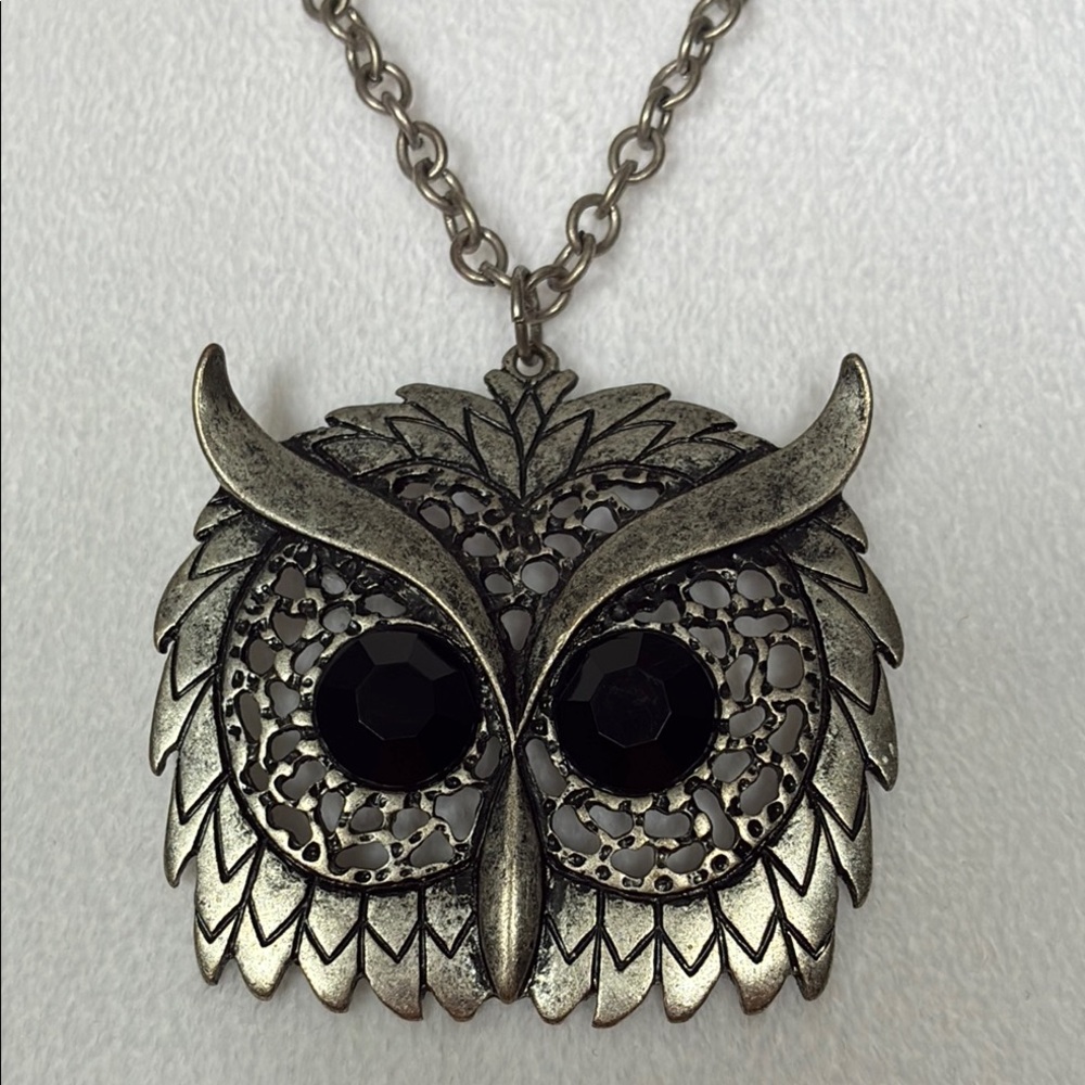 Signed Silver Owl Pendant Necklace